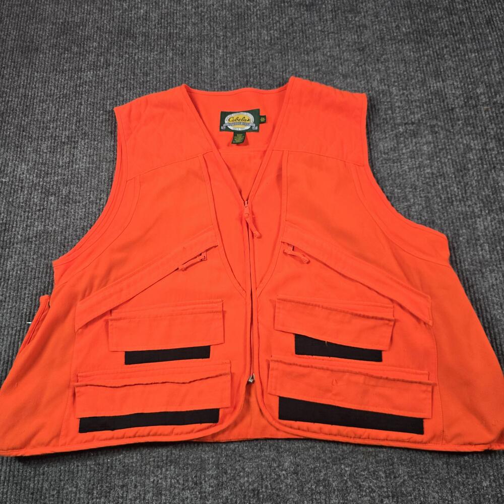 Cabela's Vest Mens 2XL Orange Windbreaker Lined Full Zip Pockets Hunting